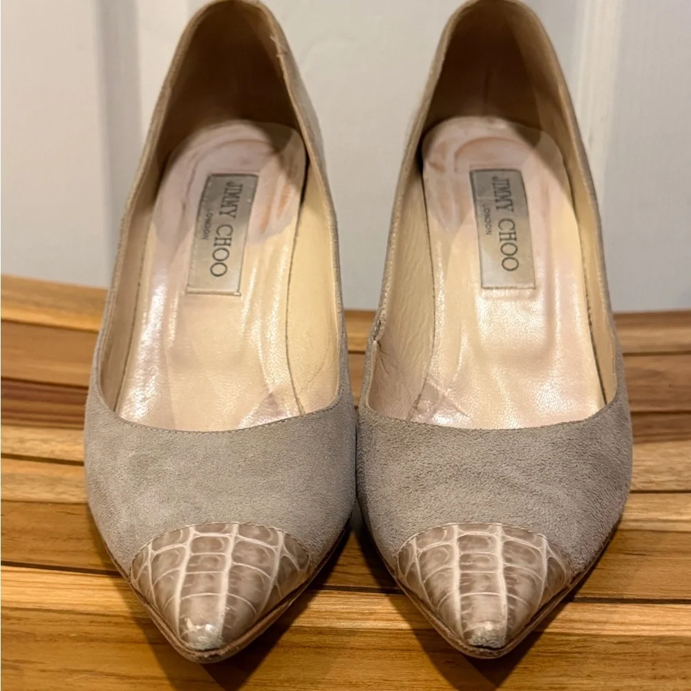 Authentic Jimmy Choo suede heels w/ Croc-Embossed toes 36.5